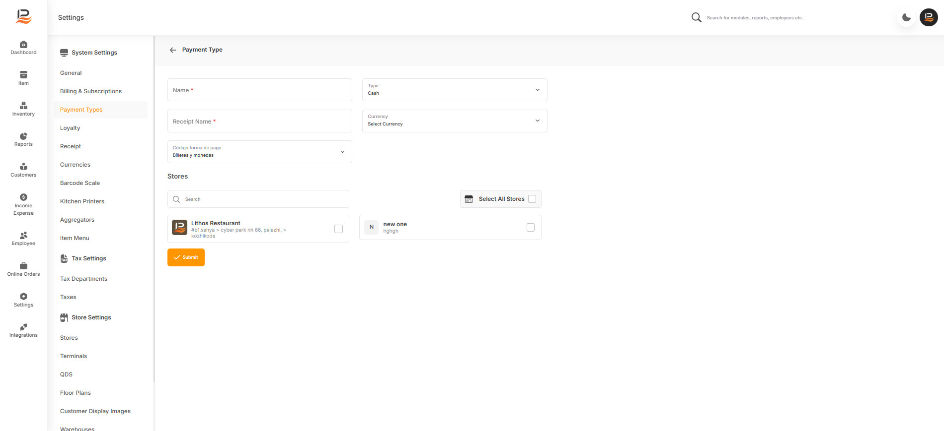 add form payment type
